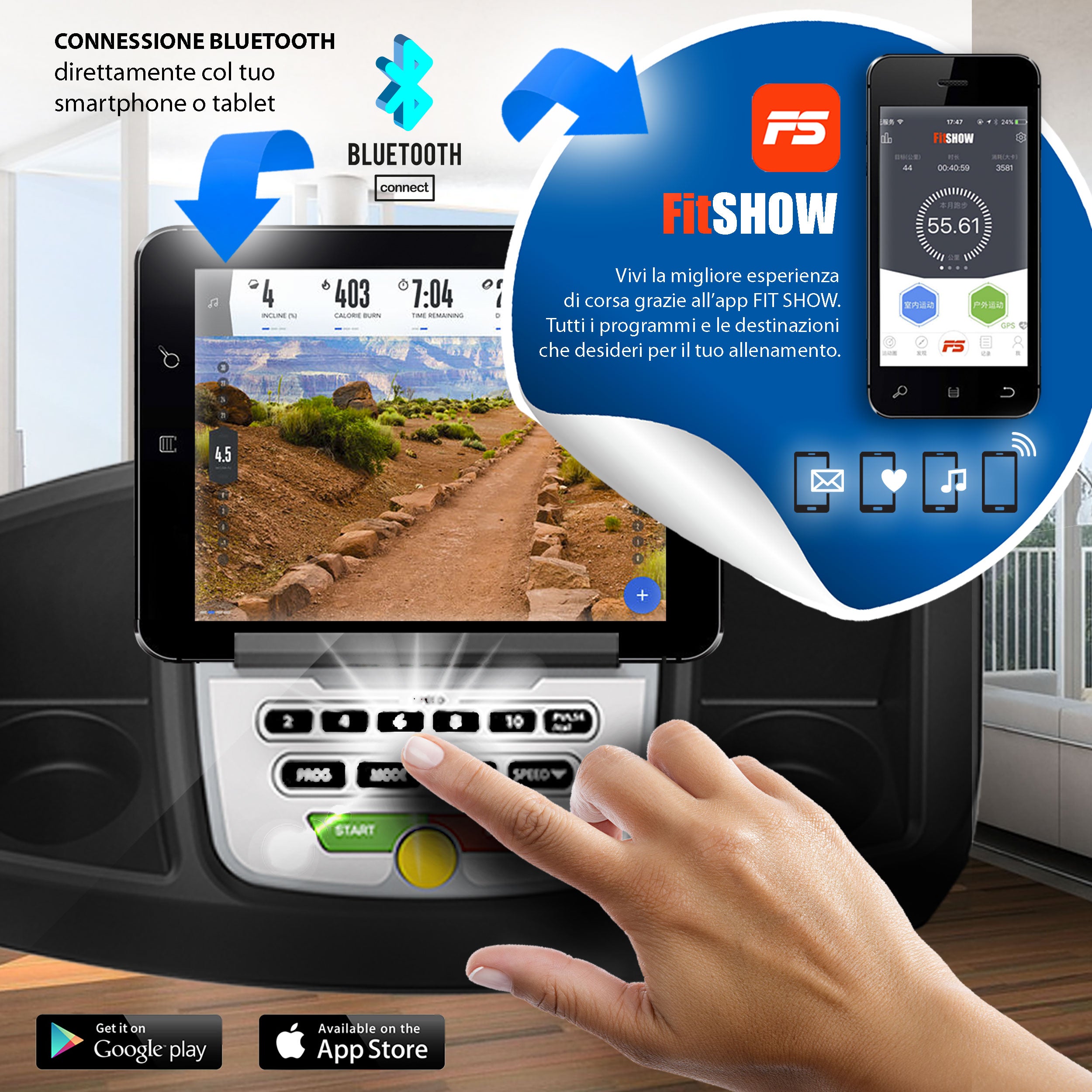 Tapis roulant elettrico Sixtus SIX-1200 con connessione Bluetooth direttamente dal tuo smartphone