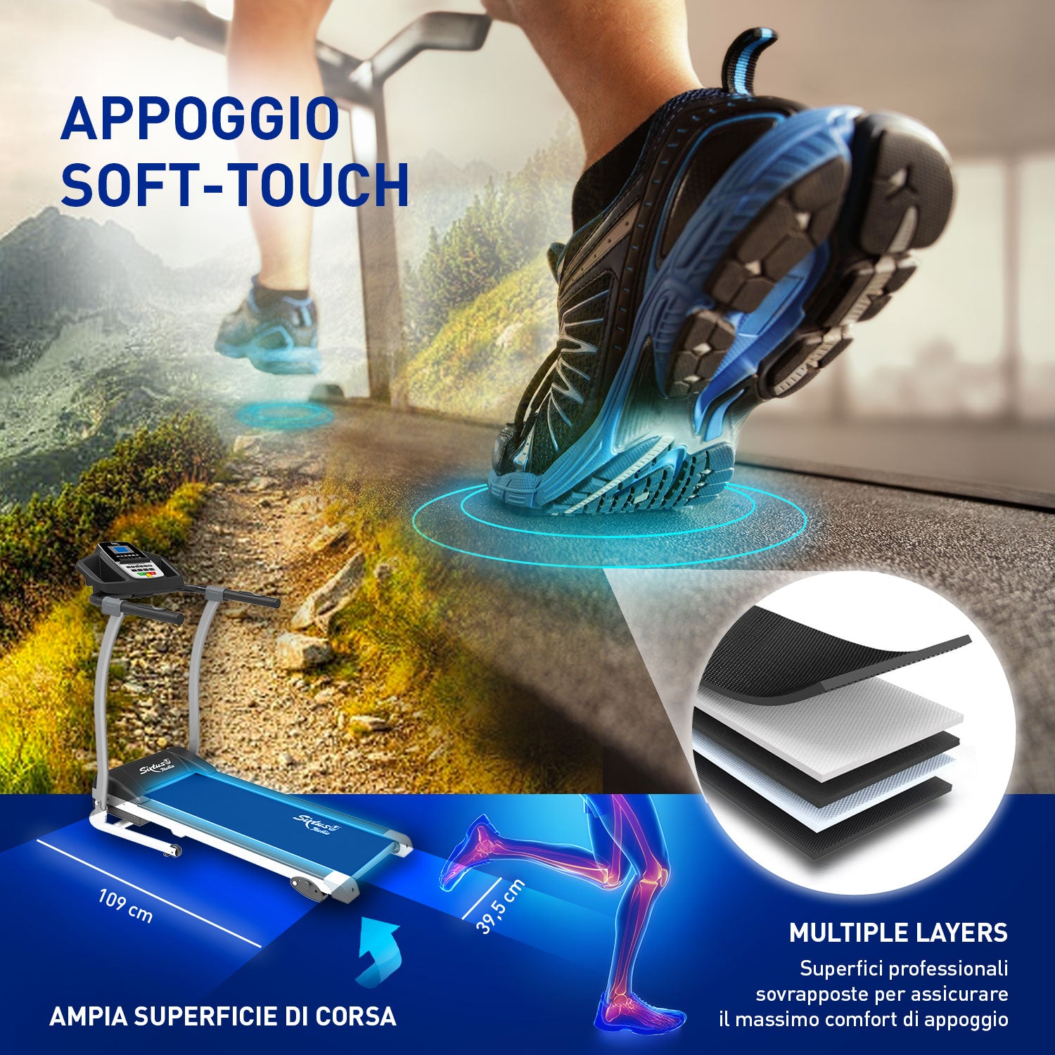 Tapis roulant elettrico Sixtus SIX-1200 - ampia superficie di corsa