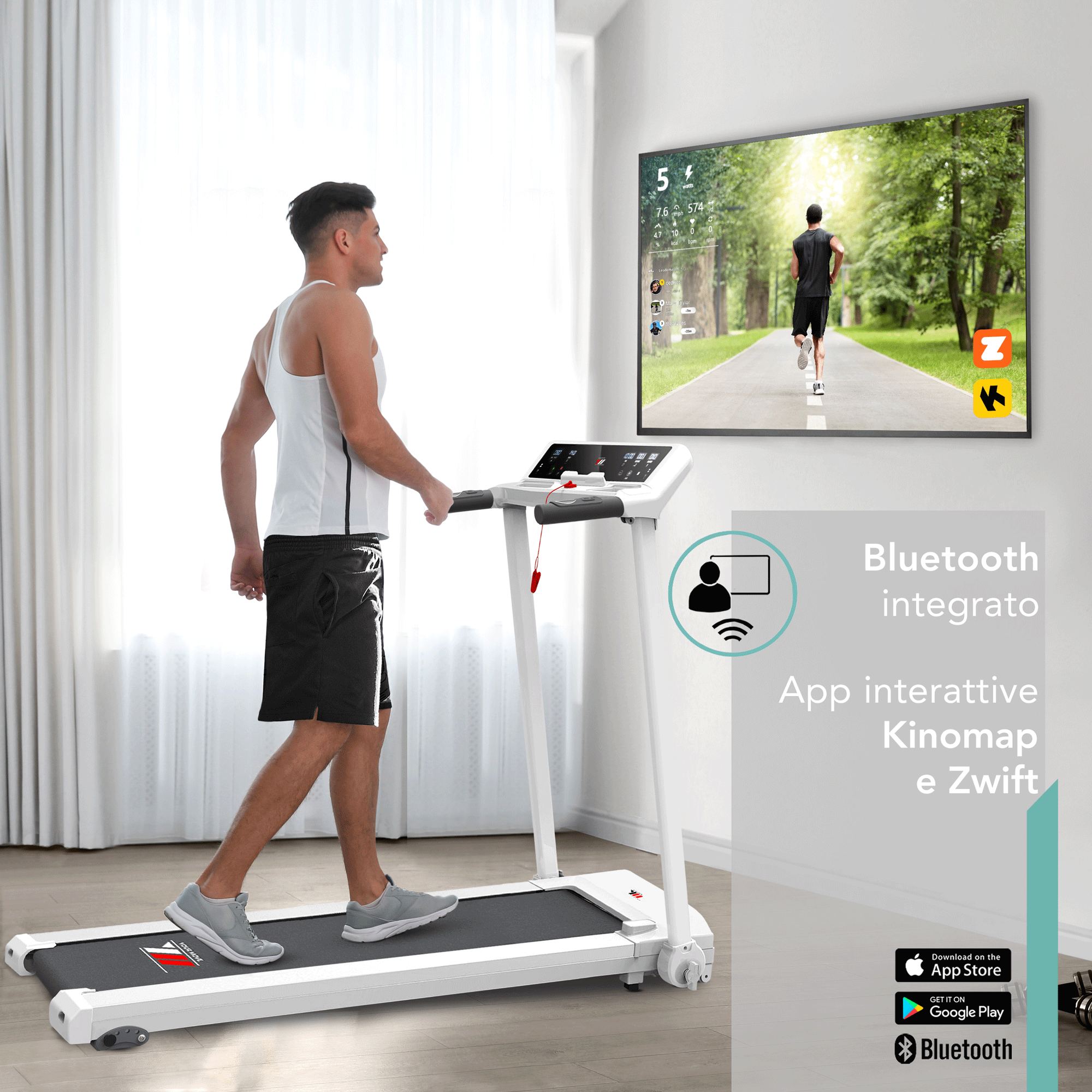 Tapis Roulant NEXT 4000 Con Inclinazione 14 km/h | Bluetooth integrato, app interattive Kinomap e Zwift