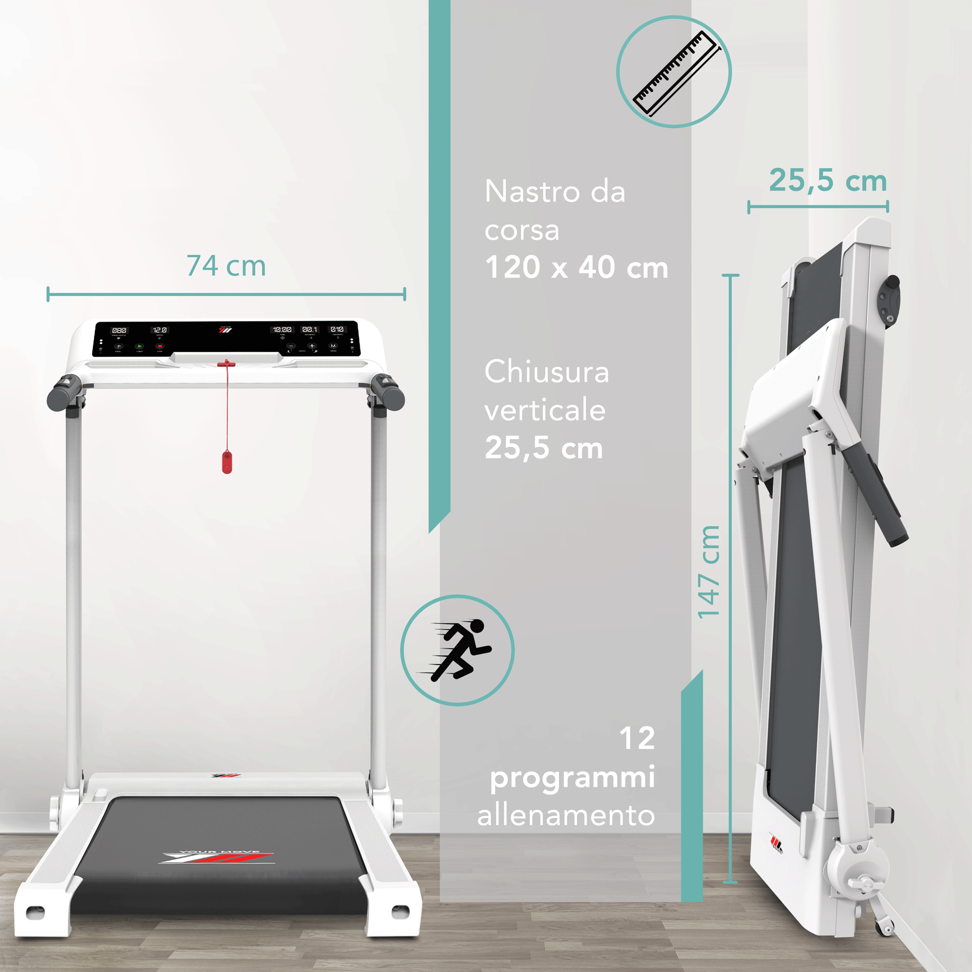 Tapis Roulant NEXT 4000 Con Inclinazione 14 km/h | Nastro da corsa 120 x40 cm