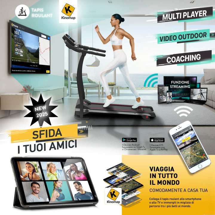 Tapis roulant elettrico pieghevole TAP 100 APP - SFIDA I TUOI AMICI
