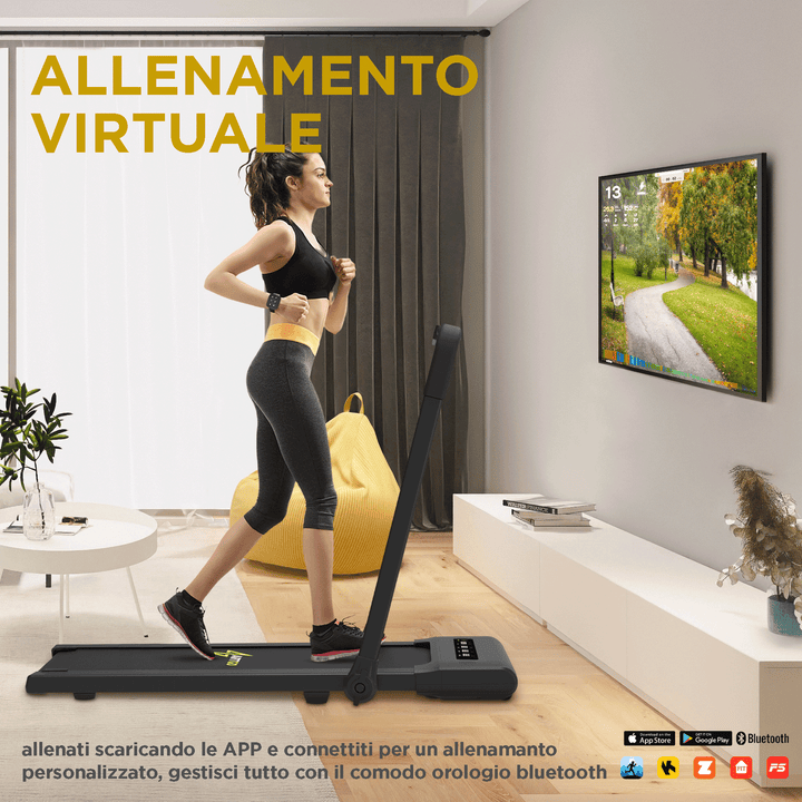 Tapis roulant elettrico 2in1 (tapis roulant e walking pad), allenamento virtuale tramite le app