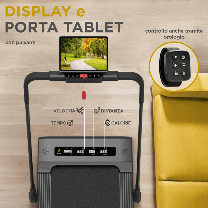 Tapis roulant elettrico 2in1 (tapis roulant e walking pad),con display, porta tablet e anche orologio
