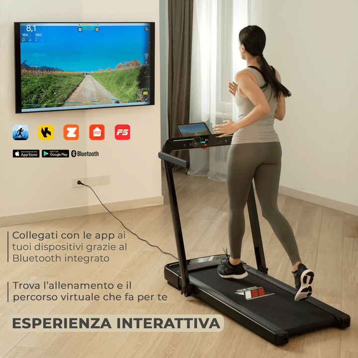 Tapis Roulant elettrico salvaspazio pieghevole NEXT 6000 Salvaspazio 16 km/h | Esperienza interattiva di allenamento, usa il Bluetooth e le app