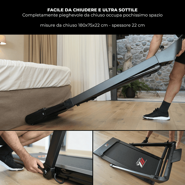 Tapis Roulant NEXT 8000 Touchscreen 18 km/h APP Bluetooth Controllo Gestuale, NERO