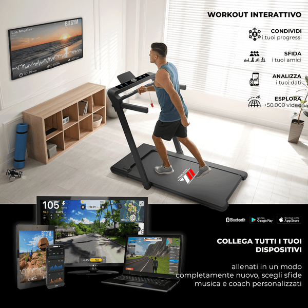 Tapis Roulant NEXT 8000 Touchscreen 18 km/h APP Bluetooth Controllo Gestuale, NERO