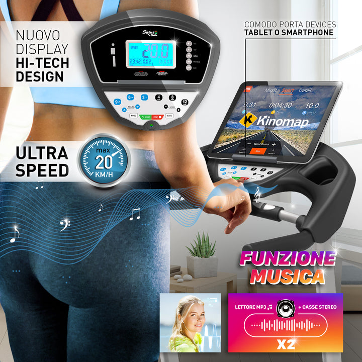 Tapis roulant elettrico Sixtus SIX 3000 con comodo porta tablet o smartphone e con funzione musica