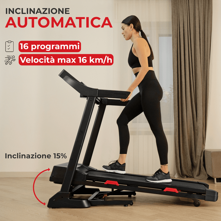 Tapis Roulant TAP 160 Inclinazione regolabile 16 km/h | Inclinazione automatica della pendenza (15%), 16 programmi preimpostati