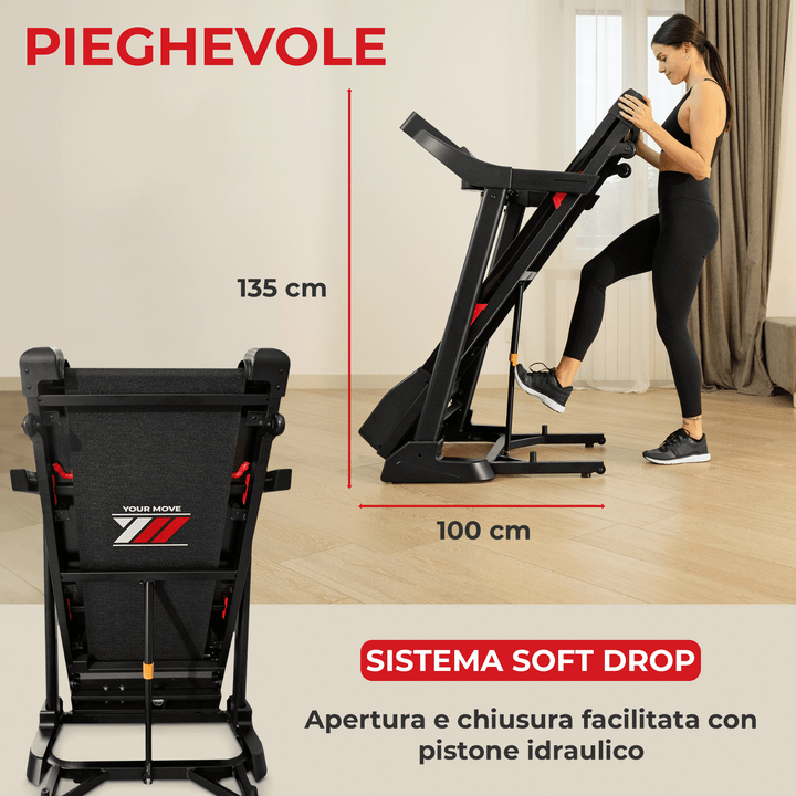 Tapis Roulant TAP 160 Inclinazione regolabile 16 km/h | Tapis roulant pieghevole, con sistema soft drop