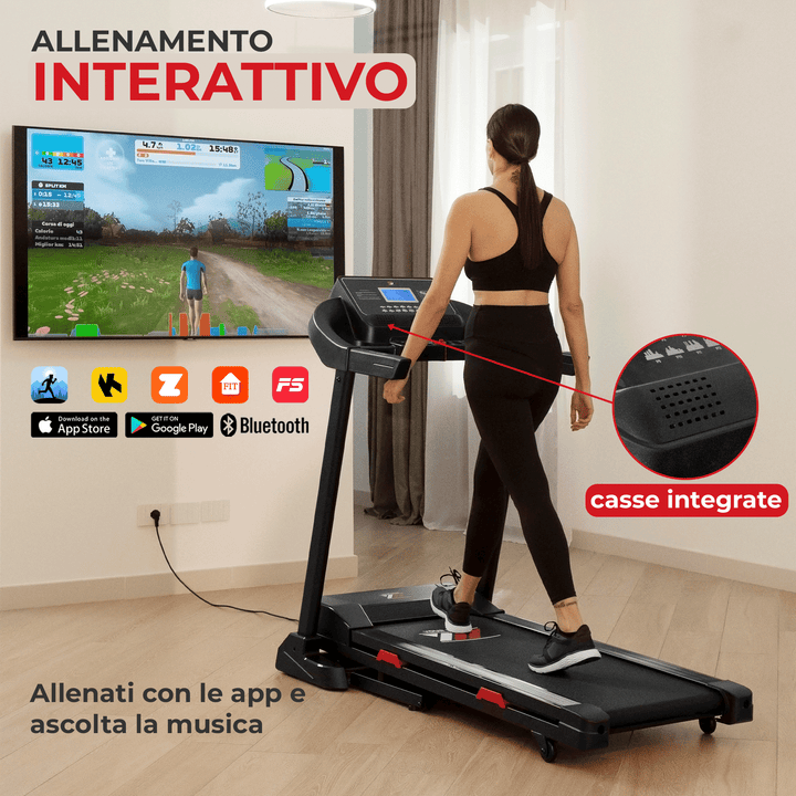 Tapis Roulant TAP 160 Inclinazione regolabile 16 km/h | Allenamento interattivo con casse integrate | Allenati con le app e ascolta la musica