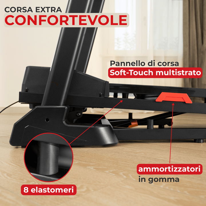 Tapis Roulant TAP 160 Inclinazione regolabile 16 km/h | Corsa extra confortevole: pannello di corsa soft-touch multistrasto 