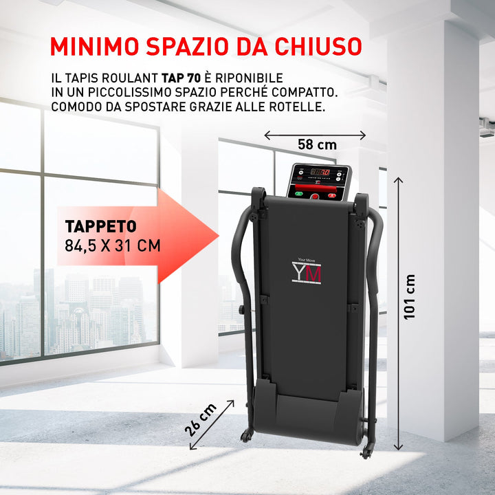 Tapis roulant elettrico Your Move YM TAP 70, super compatto, pieghevole e salvaspazio