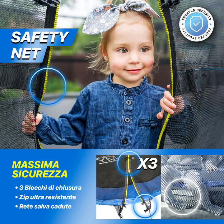 Trampolino Elastico Giardino Yelloo Sport Ø185cm - Con Rete Sicurezza, Portata 50kg, Certificato CE - Foto 7