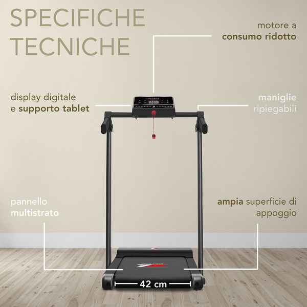 Tapis Roulant NEXT 1000 Salvaspazio 10 km/h APP Bluetooth Nero
