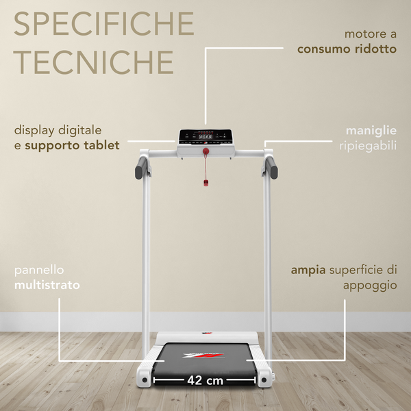Tapis Roulant NEXT 1000 Salvaspazio 10 km/h APP Bluetooth Bianco