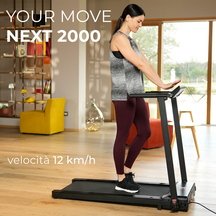 YM NEXT 2000 Tapis Roulant Elettrico Pieghevole di Prossima Generazione Next 2000 è il modello di tapis roulant ideale per correre occupando il minimo spazio.