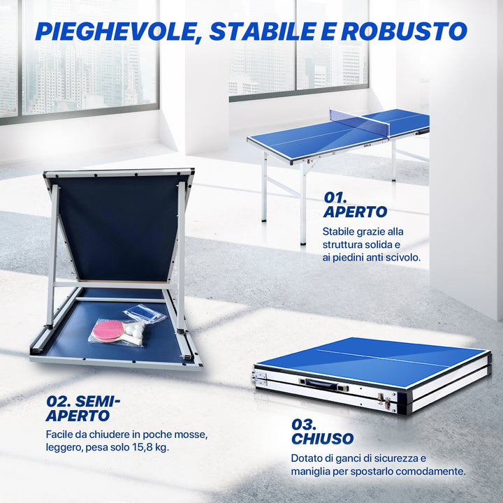 Tavolo Pieghevole da Ping Pong Compatto Richiudibile Salvaspazio con Rete Tavolo Pieghevole da Ping Pong Compatto Richiudibile Salvaspazio con Rete