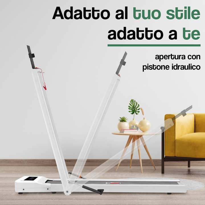 Your Move WALKING PAD SMART BIANCO, Tapis roulant elettrico 2-in-1, per camminate lente e veloci (in versione ‘slim’), oppure, per la corsa fino a 10 km/h alzando il manubrio