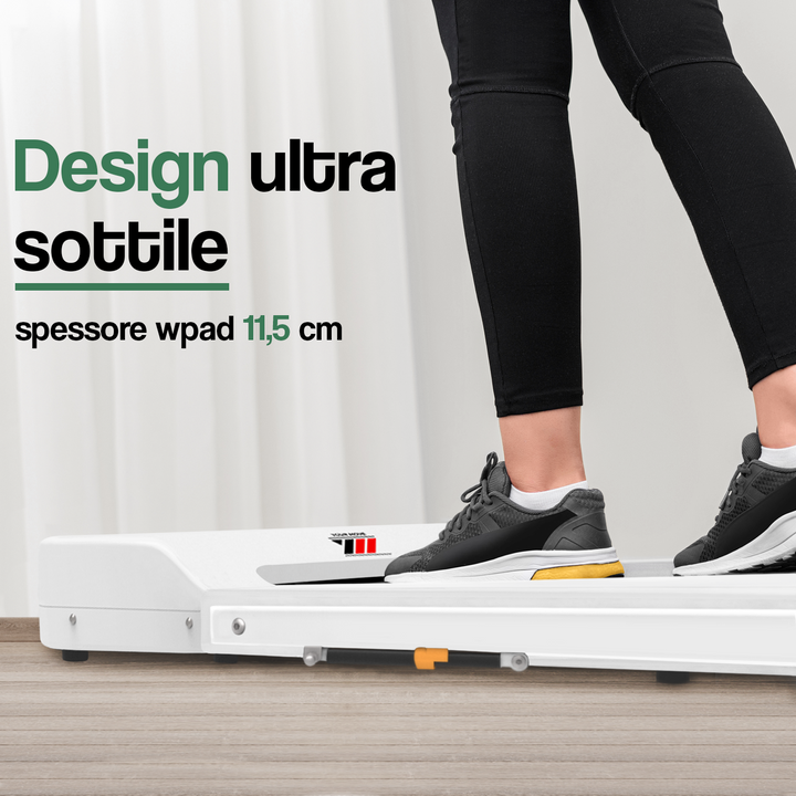 Your Move WALKING PAD SMART BIANCO, Tapis roulant elettrico 2-in-1, per camminate lente e veloci (in versione ‘slim’), oppure, per la corsa fino a 10 km/h alzando il manubrio