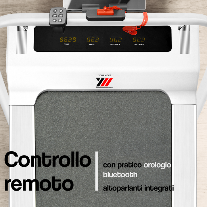 Your Move WALKING PAD SMART BIANCO, Tapis roulant elettrico 2-in-1, per camminate lente e veloci (in versione ‘slim’), oppure, per la corsa fino a 10 km/h alzando il manubrio