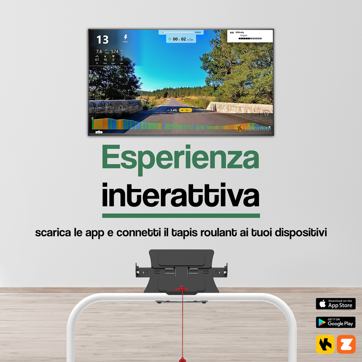 Your Move WALKING PAD SMART BIANCO, Tapis roulant elettrico 2-in-1, per camminate lente e veloci (in versione ‘slim’), oppure, per la corsa fino a 10 km/h alzando il manubrio